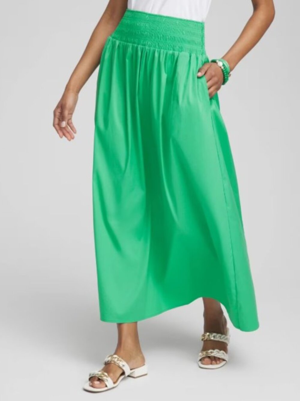 Chicos Size 3 (16 XL) Boho Maxi Skirt Green Pull-on with Pockets Cottagecore